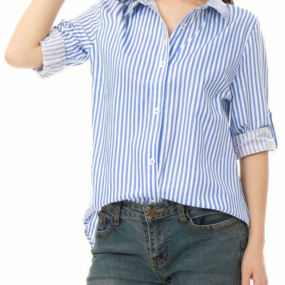 New Allegra K women’s striped button down top Sz M